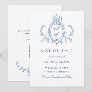Viktorianische Verzierte Grace Floral Dusty Blue W Save The Date