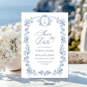 Viktorianische Verzierte Grace Floral Dusty Blue W Save The Date