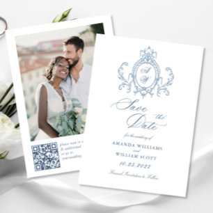 Viktorianische Verzierte Grace Floral Dusty Blue W Save The Date