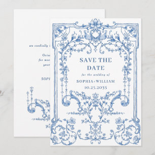 Viktorianische Verzierte Grace Floral Dusty Blue W Save The Date