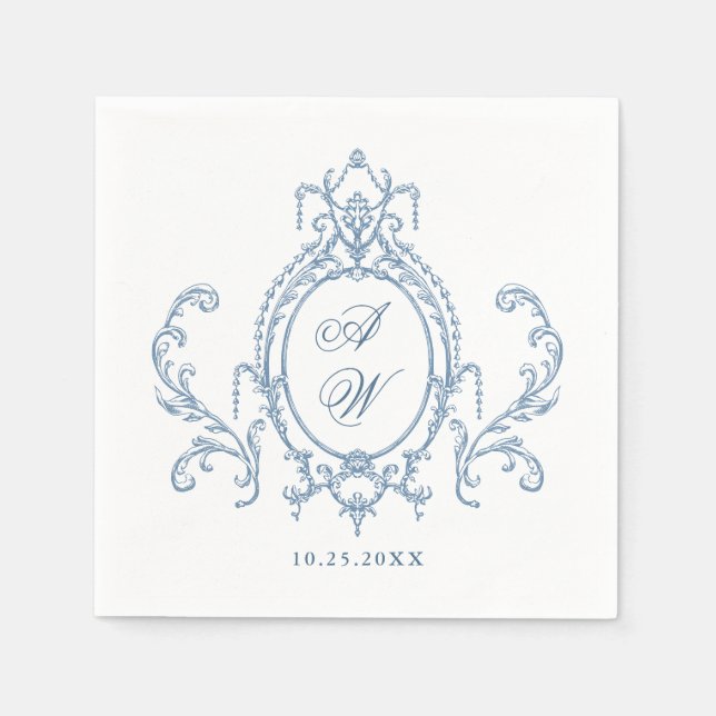 Viktorianische Verzierte Grace Floral Dusty Blue W Serviette (Vorderseite)