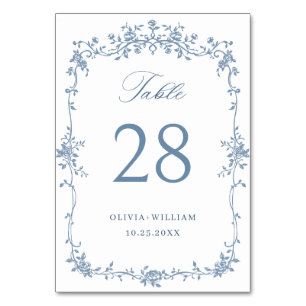 Viktorianische Verzierte Grace Floral Dusty Blue W Tischnummer