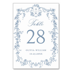 Viktorianische Verzierte Grace Floral Dusty Blue W Tischnummer