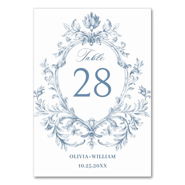 Viktorianische Verzierte Grace Floral Dusty Blue W Tischnummer (Vorderseite)