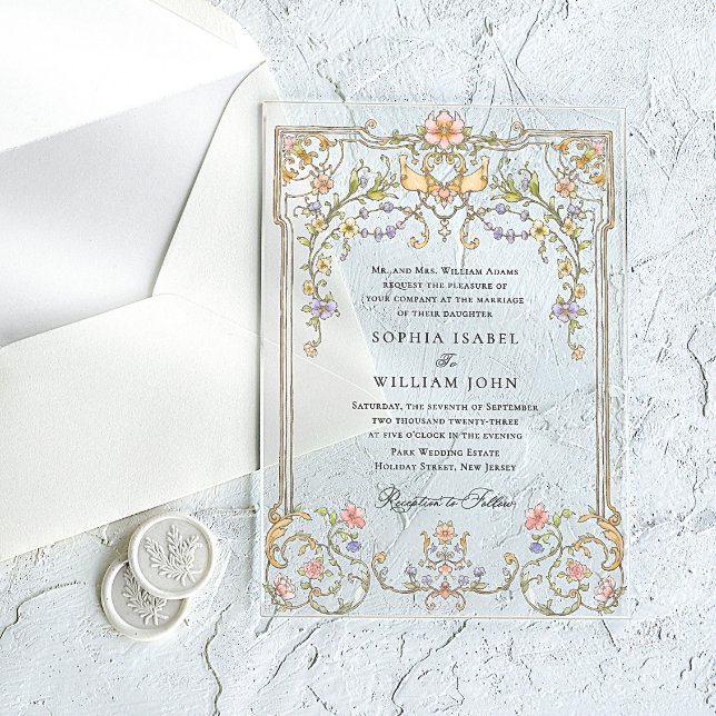 Viktorianische Verzierte Grace Floral Frame Weddin Acryleinladungen (Von Creator hochgeladen)