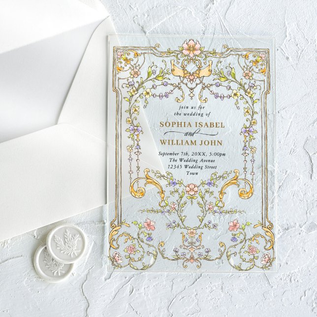 Viktorianische Verzierte Grace Floral Frame Weddin Acryleinladungen (Von Creator hochgeladen)