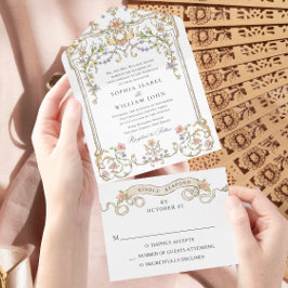 Viktorianische Verzierte Grace Floral Frame Weddin All In One Einladung