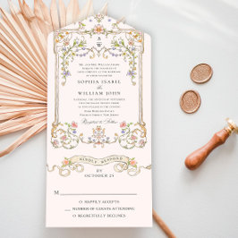Viktorianische Verzierte Grace Floral Frame Weddin All In One Einladung