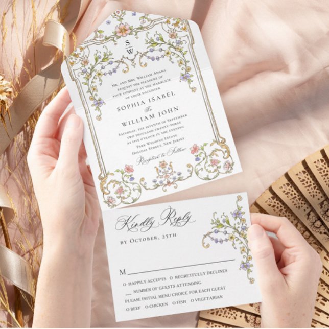 Viktorianische Verzierte Grace Floral Frame Weddin All In One Einladung (Von Creator hochgeladen)