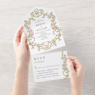 Viktorianische Verzierte Grace Floral Frame Weddin All In One Einladung