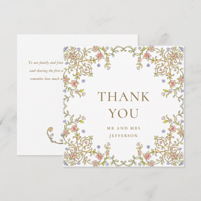 Viktorianische Verzierte Grace Floral Frame Weddin Dankeskarte (Vorne/Hinten)