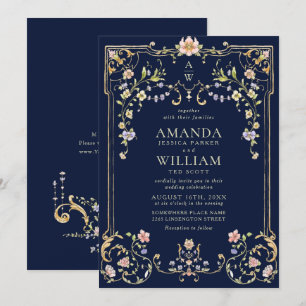 Viktorianische Verzierte Grace Floral Frame Weddin Einladung