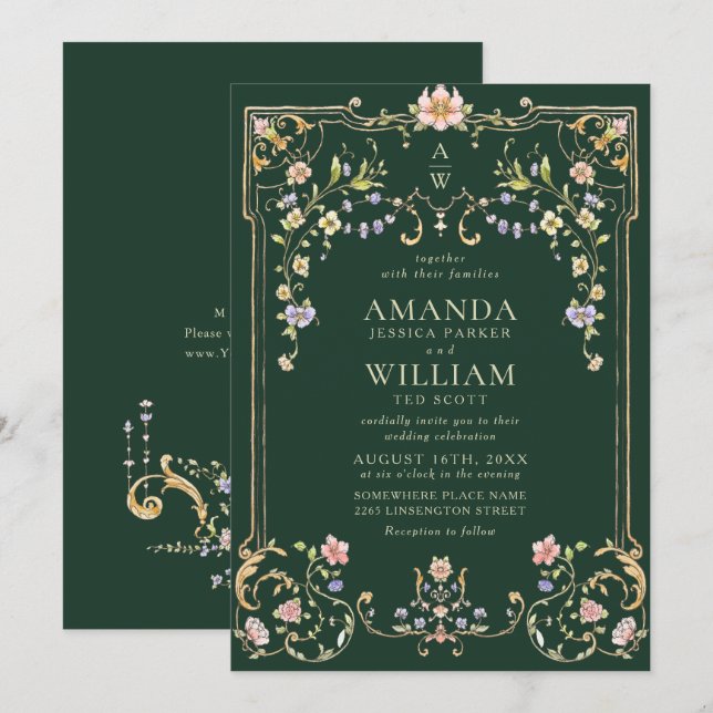 Viktorianische Verzierte Grace Floral Frame Weddin Einladung (Vorne/Hinten)