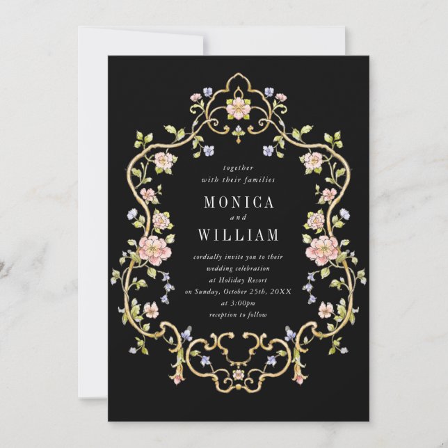 Viktorianische Verzierte Grace Floral Frame Weddin Einladung (Vorderseite)