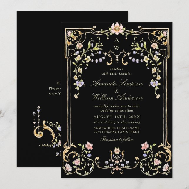 Viktorianische Verzierte Grace Floral Frame Weddin Einladung (Vorne/Hinten)