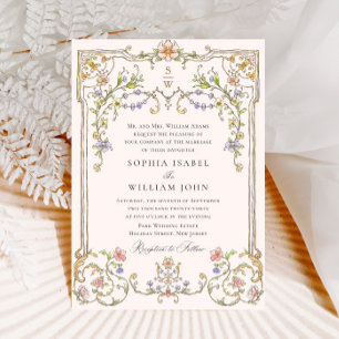 Viktorianische Verzierte Grace Floral Frame Weddin Einladung