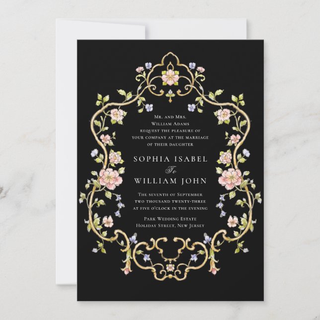 Viktorianische Verzierte Grace Floral Frame Weddin Einladung (Vorderseite)