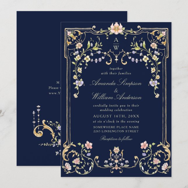 Viktorianische Verzierte Grace Floral Frame Weddin Einladung (Vorne/Hinten)