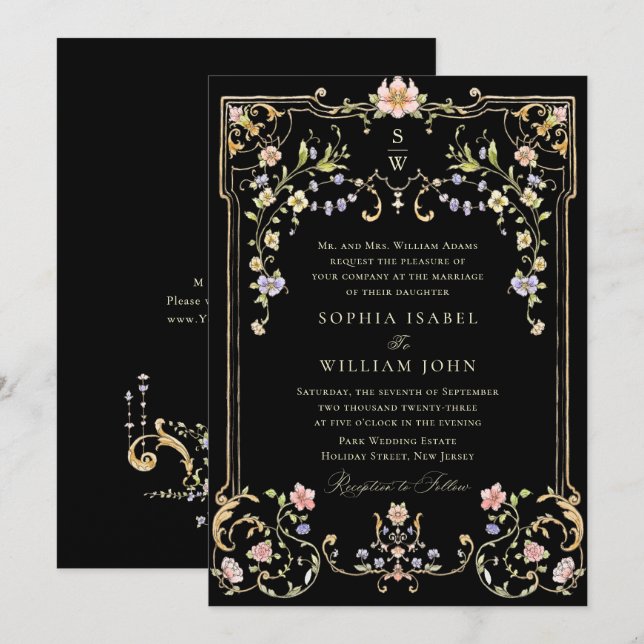 Viktorianische Verzierte Grace Floral Frame Weddin Einladung (Vorne/Hinten)