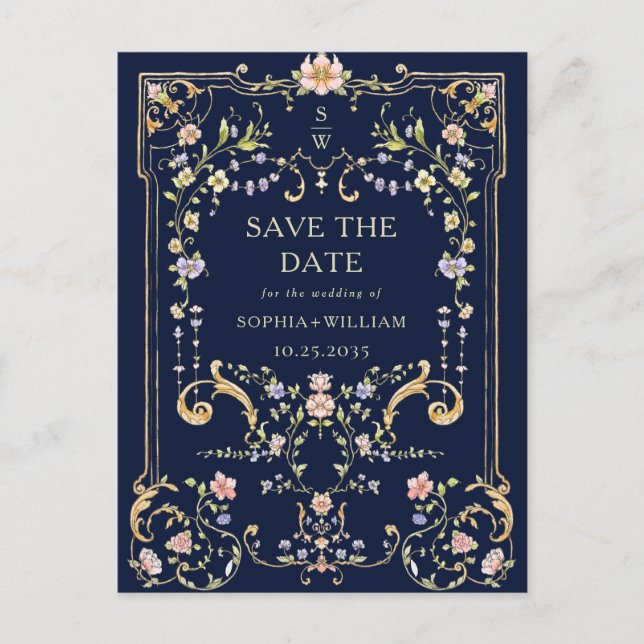 Viktorianische Verzierte Grace Floral Frame Weddin Postkarte (Vorderseite)