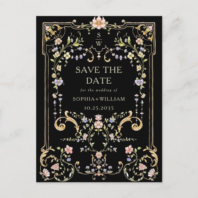 Viktorianische Verzierte Grace Floral Frame Weddin Postkarte (Vorderseite)
