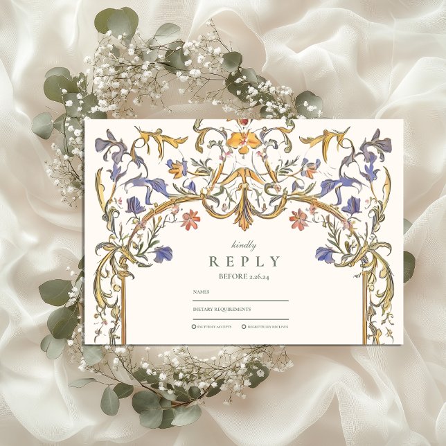 Viktorianische Verzierte Grace Floral Frame Weddin RSVP Karte (Von Creator hochgeladen)