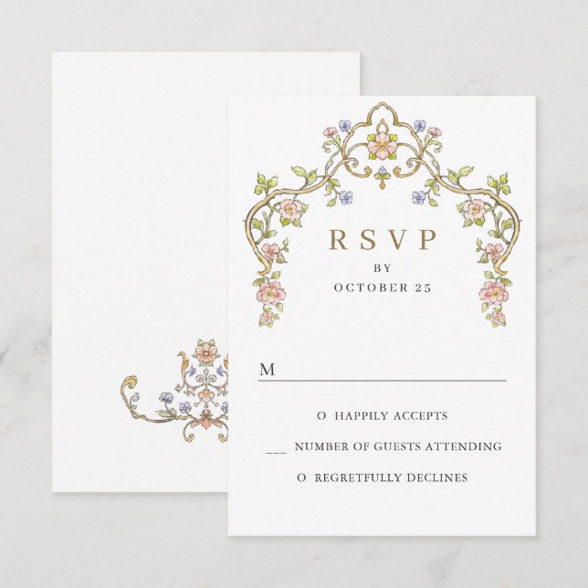 Viktorianische Verzierte Grace Floral Frame Weddin RSVP Karte (Vorne/Hinten)