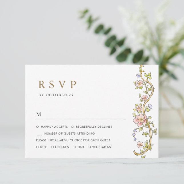 Viktorianische Verzierte Grace Floral Frame Weddin RSVP Karte (Stehend Vorderseite)