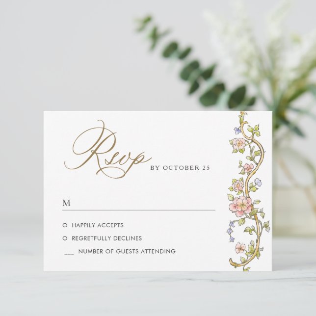 Viktorianische Verzierte Grace Floral Frame Weddin RSVP Karte (Stehend Vorderseite)