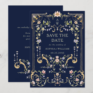 Viktorianische Verzierte Grace Floral Frame Weddin Save The Date