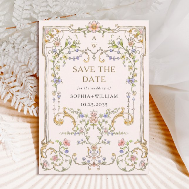 Viktorianische Verzierte Grace Floral Frame Weddin Save The Date (Von Creator hochgeladen)