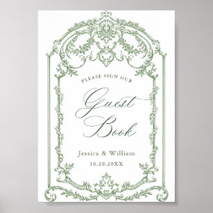 Viktorianische Verzierte Grace Floral Green Gästeb Poster