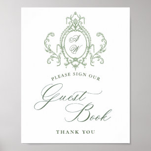 Viktorianische Verzierte Grace Floral Green Gästeb Poster