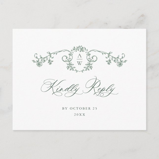 Viktorianische Verzierte Grace Floral Green Weddin Postkarte (Vorderseite)