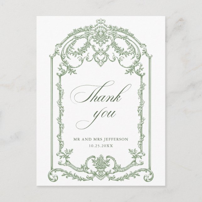 Viktorianische Verzierte Grace Floral Sage Grüne H Postkarte (Vorderseite)