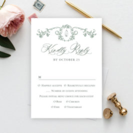 Viktorianische Verzierte Grace Floral Sage Grüne H RSVP Karte