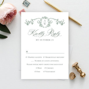 Viktorianische Verzierte Grace Floral Sage Grüne H RSVP Karte
