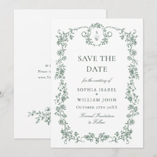 Viktorianische Verzierte Grace Floral Sage Grüne H Save The Date