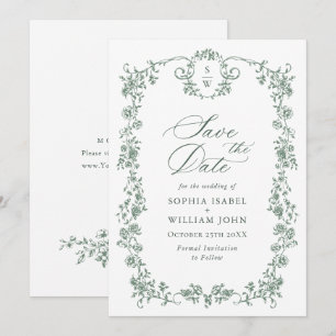 Viktorianische Verzierte Grace Floral Sage Grüne H Save The Date