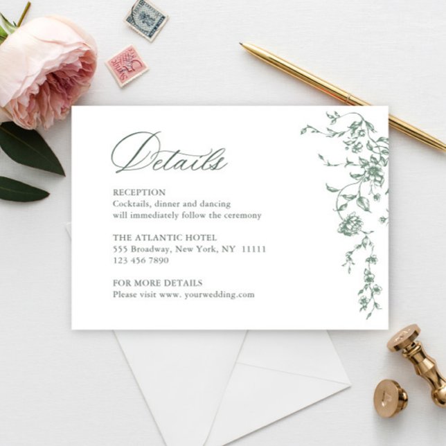 Viktorianische Verzierte Grace Floral Sage Hochzei Begleitkarte (Von Creator hochgeladen)