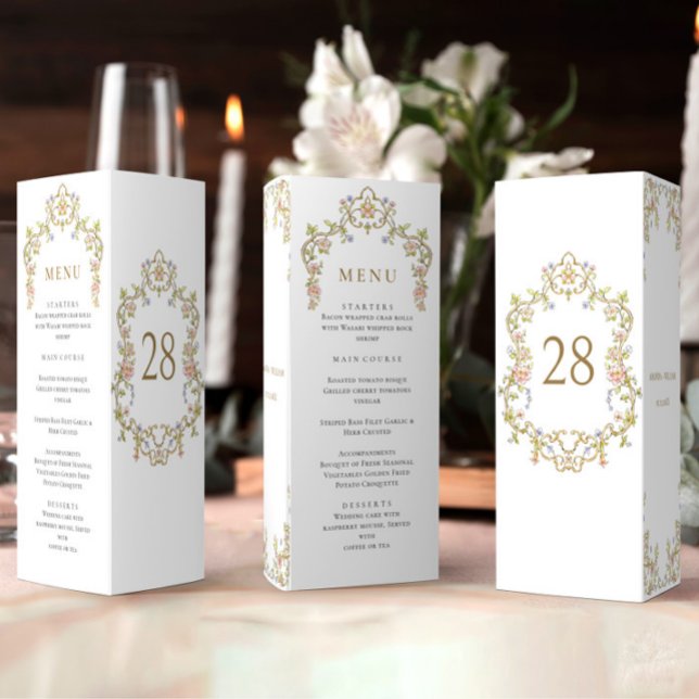 Viktorianische Verzierte Grace Floral Wedding Menu (Von Creator hochgeladen)