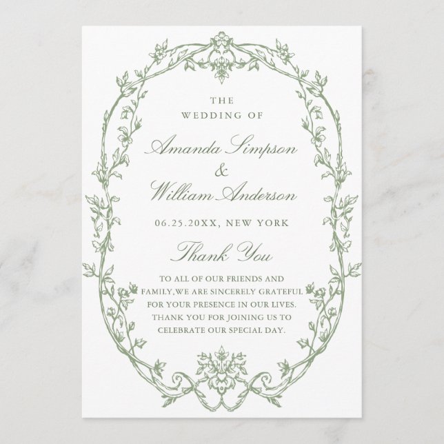 Viktorianische Verzierte Grace Sage Grüne Hochzeit Programm (Vorderseite)
