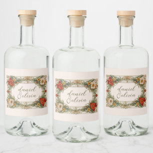 Viktorianische Verzierte Grenze mit Wildblume Hoch Alkoholflaschenetikett