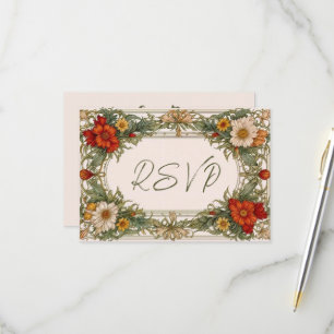 Viktorianische Verzierte Grenze mit Wildblume Hoch RSVP Karte