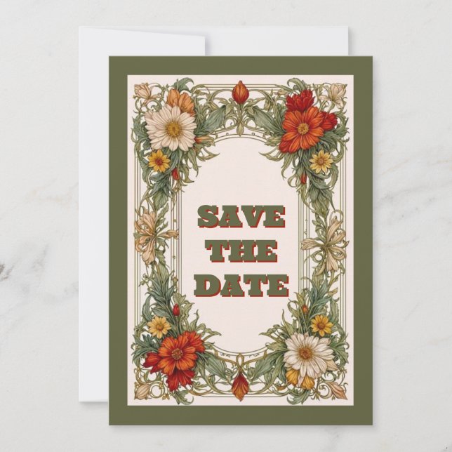 Viktorianische Verzierte Grenze mit Wildblume Hoch Save The Date (Vorderseite)