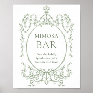 Viktorianische Verzierte Seite Grüne Blüte Mimosa  Poster