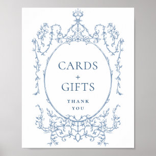 Viktorianische verzierte staubblaue Blumenkarten u Poster