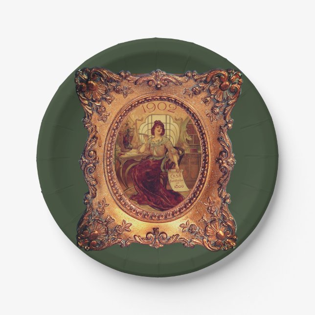 Viktorianische, Viktorianische Rahmen, goldgrün Pappteller (Vorderseite)