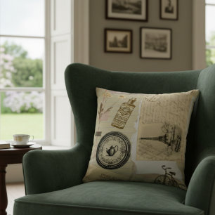 Viktorianische Vintage-Aufkleber Kissen 