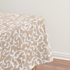 Viktorianische Vintage Beige- und WeißröhrenDamast Tischdecke